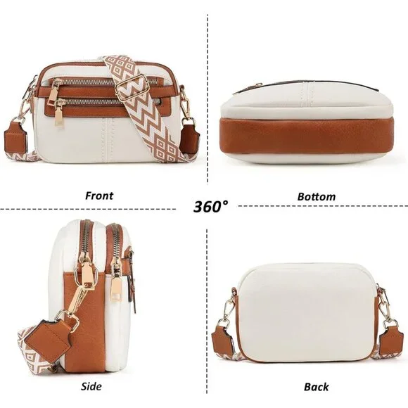 6-Pocket Crossbody Bags for Women, Vegan Leather Shoulder Handbags White Travel - Picture 3 of 7